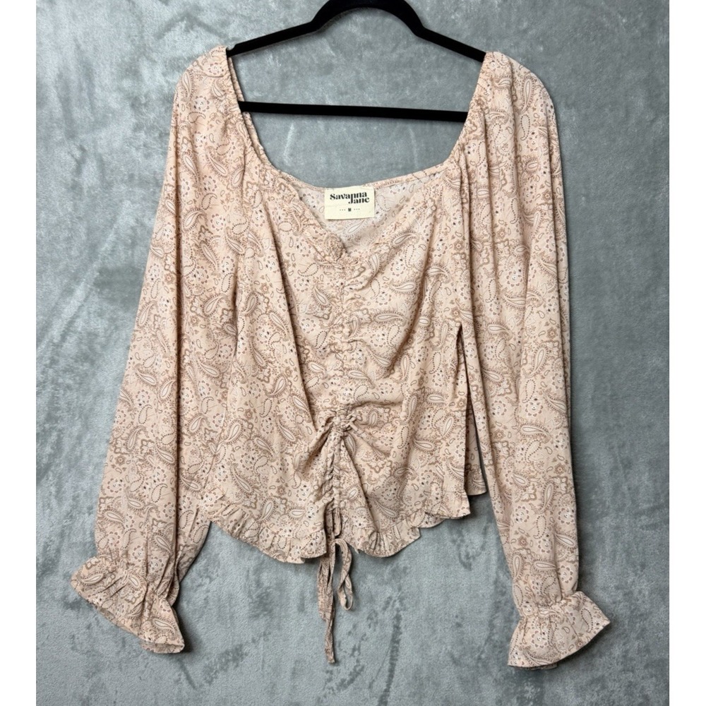 Savanna Jane Pink‎ Ruffle Peasant Blouse Coquette Dainty Medium Lightweight